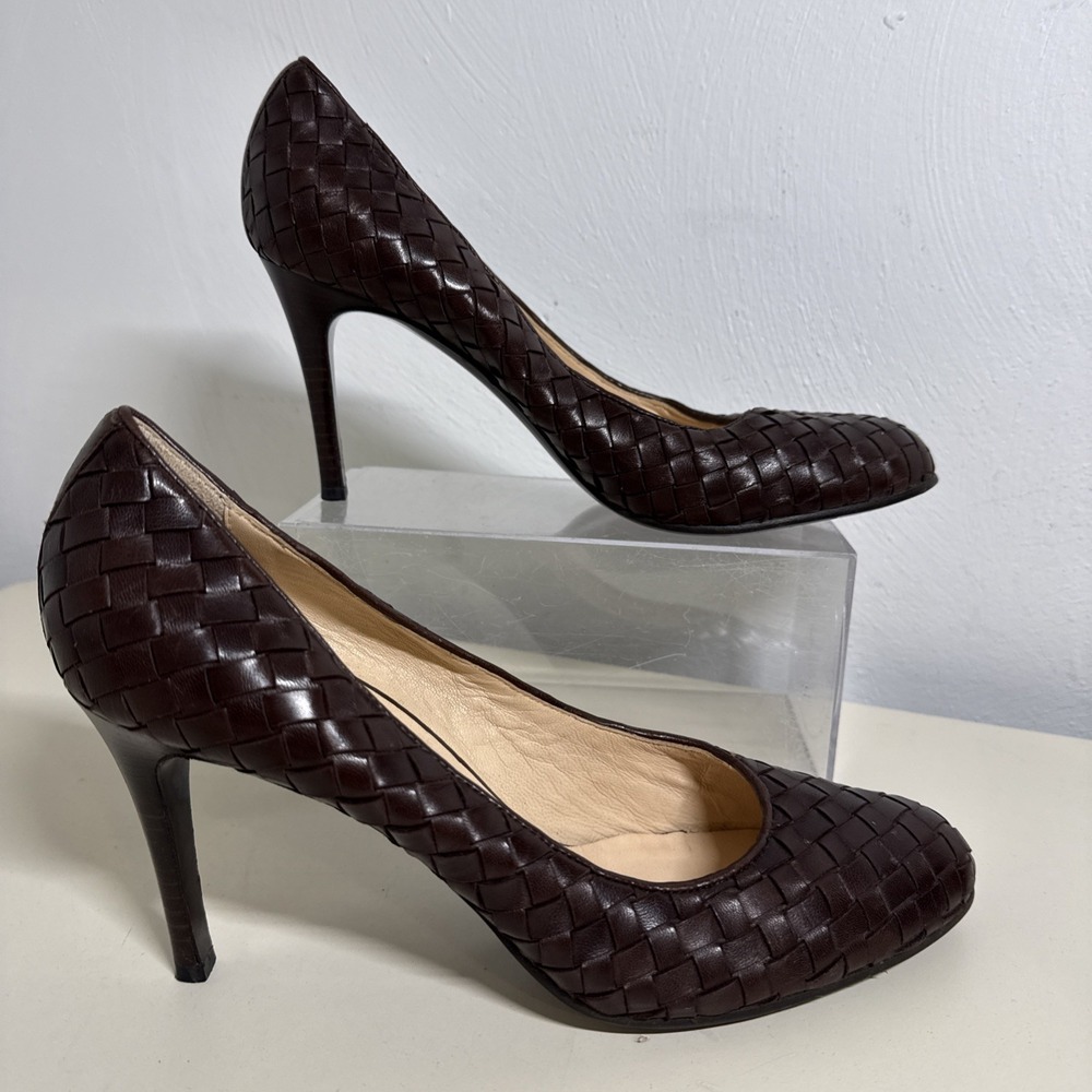 Cole Haan Scarletta Pump Cuoio 11 B Brown Weaving Leather Made In Italy Women's